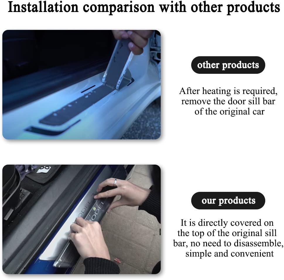 Door Sill Protector with LED Light, 4 Pieces Front/Rear Sill Plate Protector Z11466