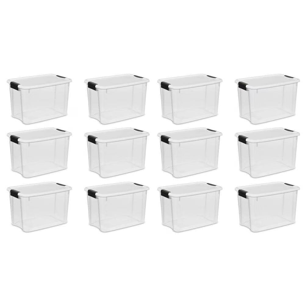 30 Qt. Storage Box with White Lid and Clear Base 12-Pack R8981