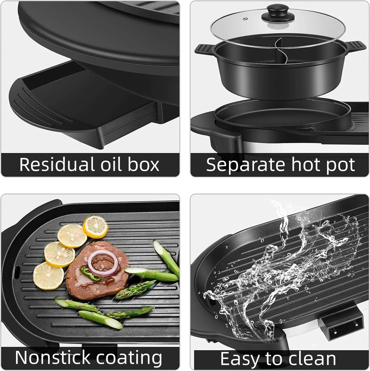 Electric Hot Pot with Grill, Removable Non-Stick Hotpot, 110V X612915