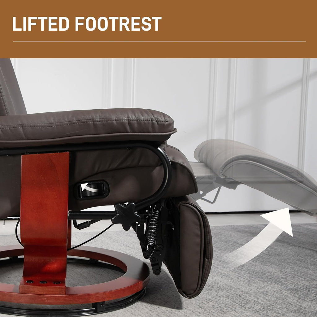 Brown PU Leather Manual Swivel Recliner Chair with Footrest M15141