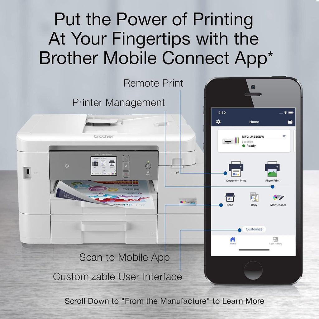 Color Inkjet Printer with NFC, Auto 2-Sided Printing, Print Scan Copy Fax, Wireless, White W18717