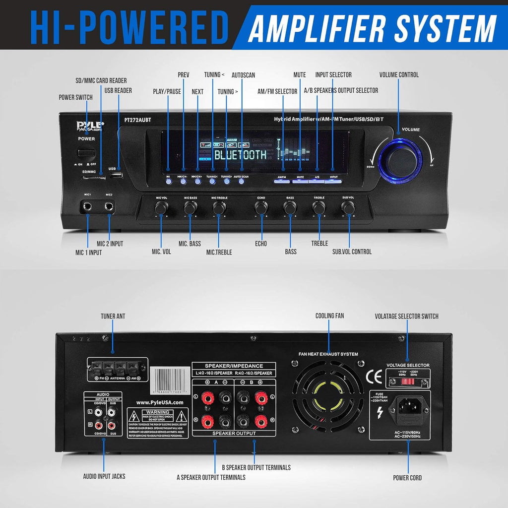 300W 4 Channel Wireless Bluetooth Audio Power Amplifier O718232