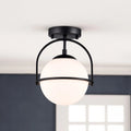 Black 1-Light Semi Flush Mount Ceiling Light with Opal Glass Shade Z63774