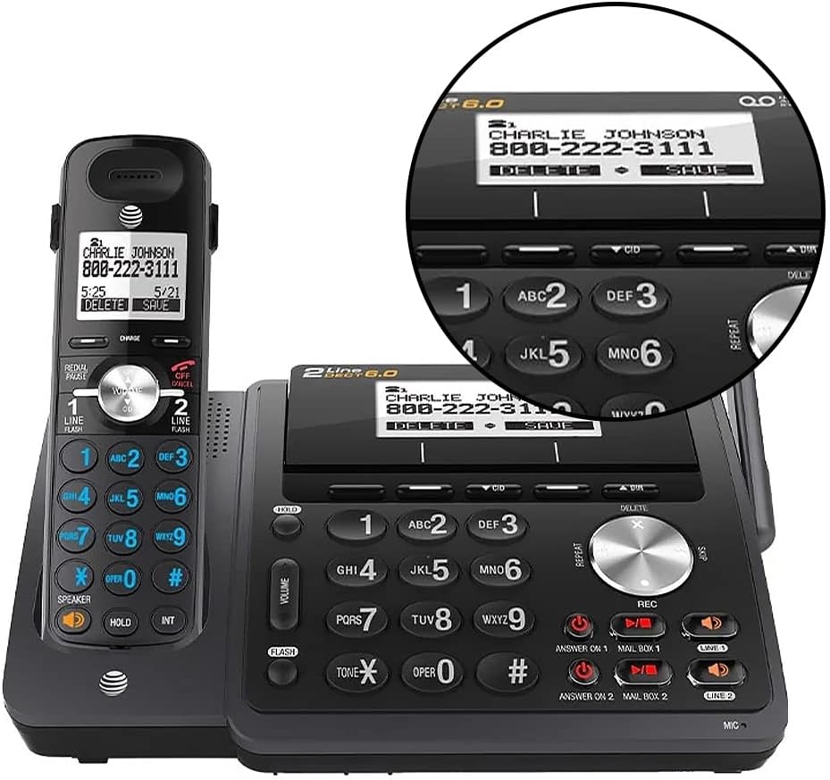 2-Line Expandable Cordless Phone with Answering System and Dual Caller ID, 1 Handset, Black P1713