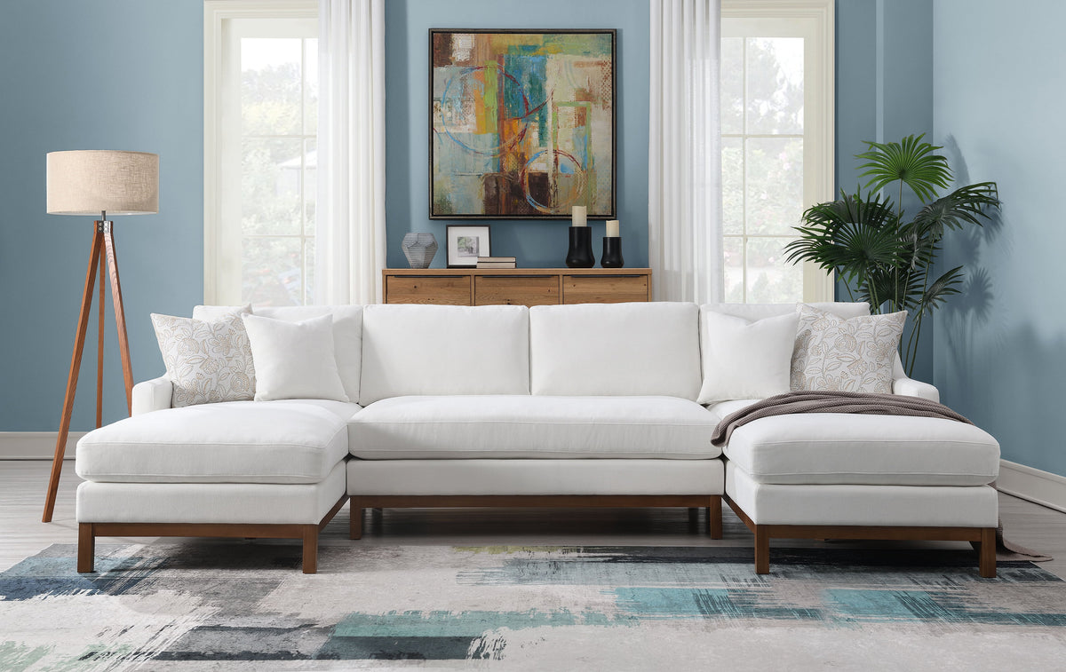 Ivory Chenille Upholstery Sectional Sofa with 4 Pillows O593064