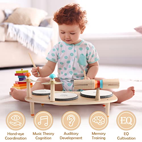 9 in 1 Wooden Musical Instruments Drum Set with Xylophone V1508