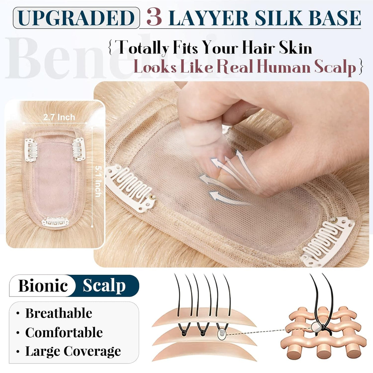 Silk Base Remy Human Hair Topper 12inch 38g M96940
