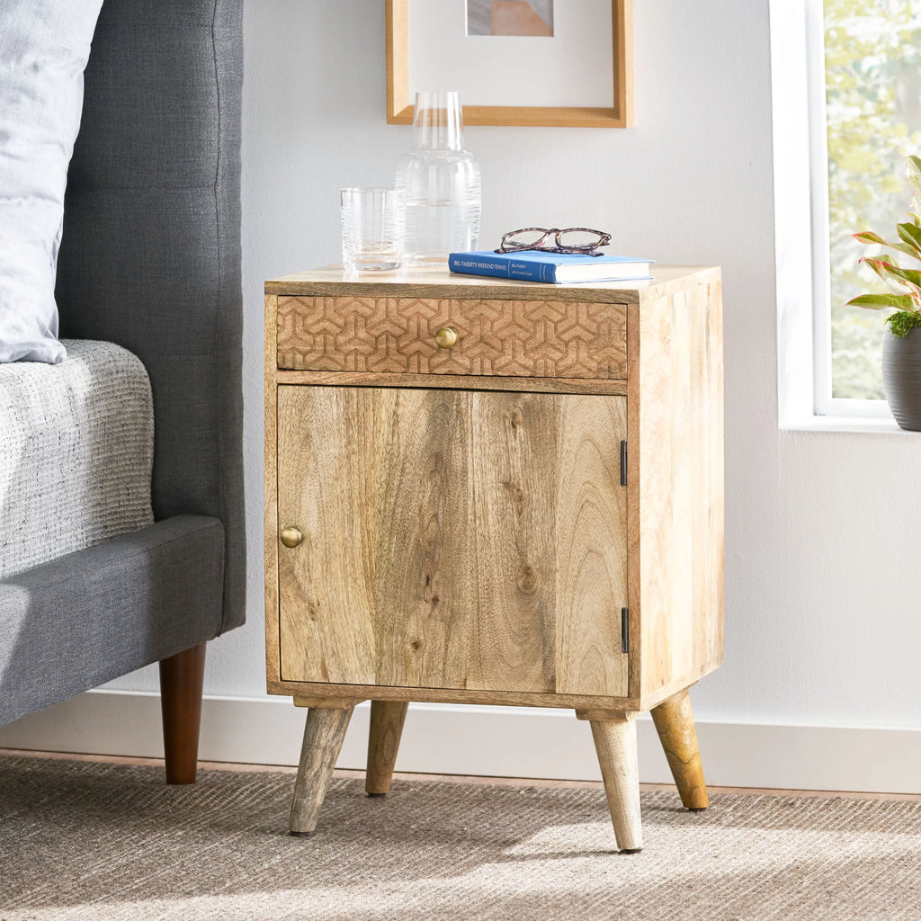 Handcrafted Mango Wood Nightstand with Storage W4564