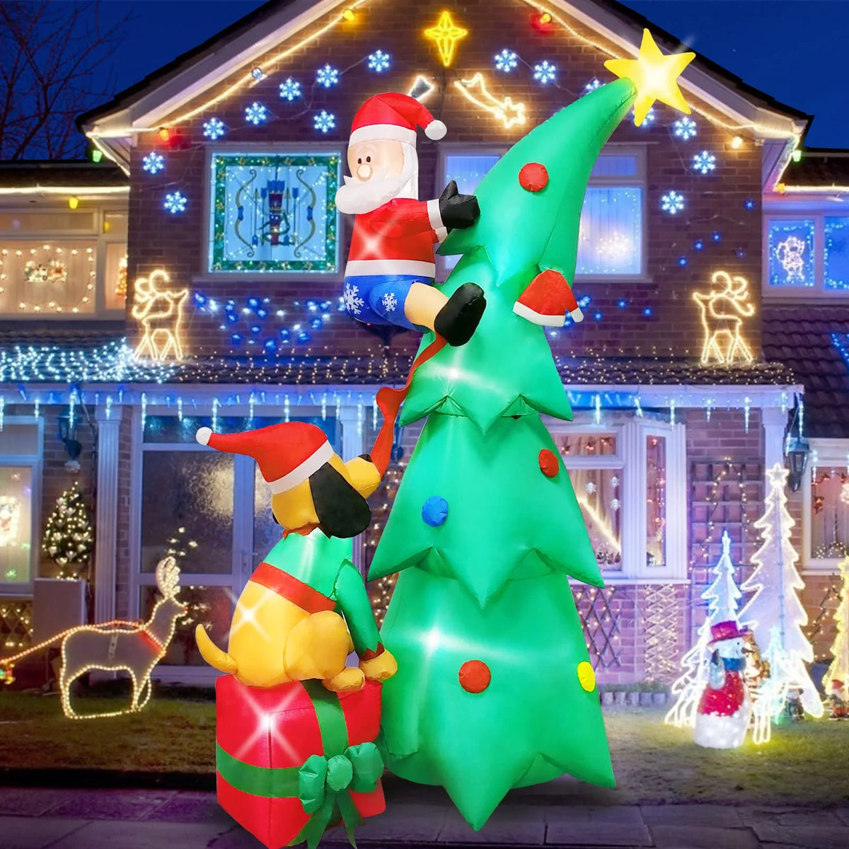 7ft Christmas Inflatable Santa Claus with Dog, 6 LED Lights Z995