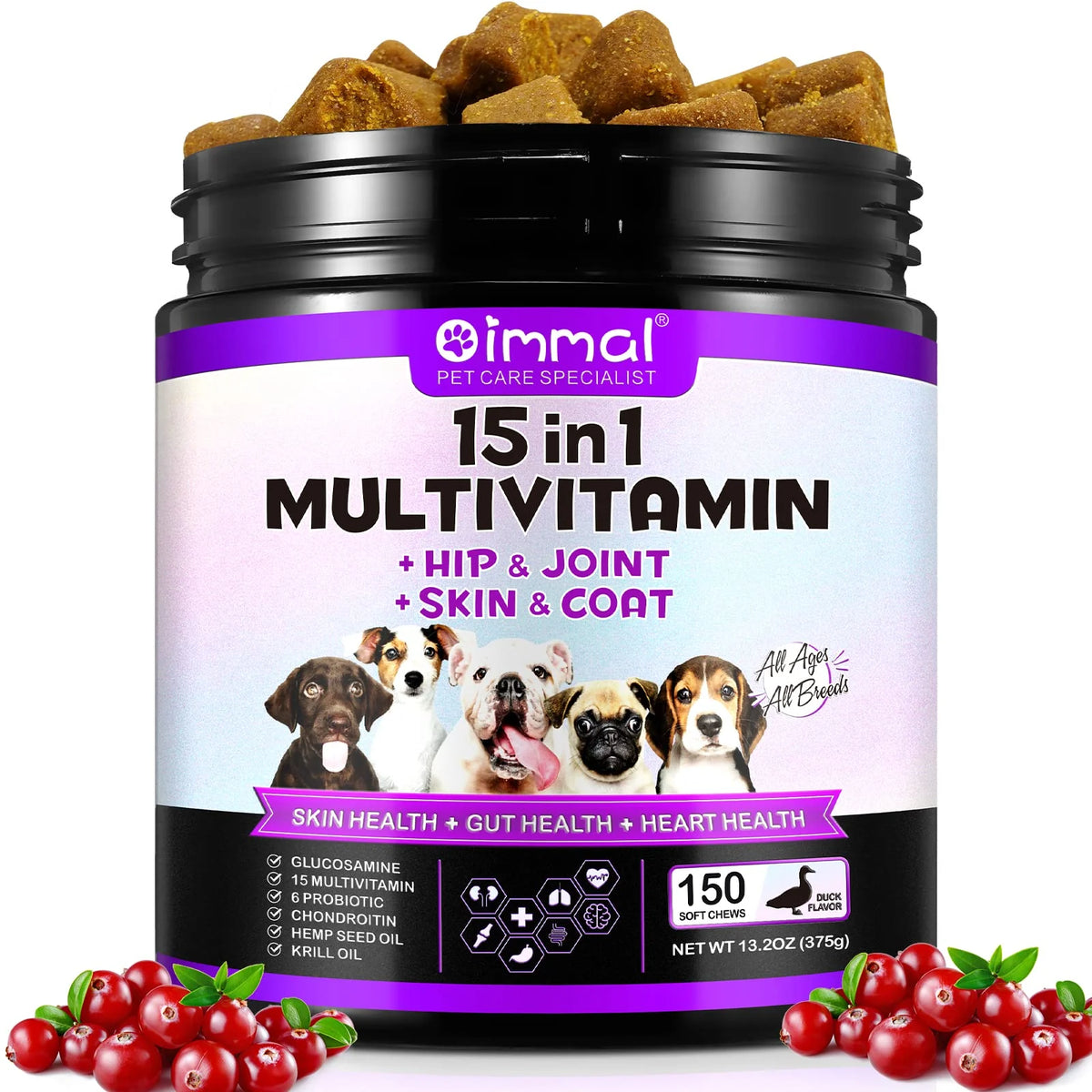 15-in-1 Dog Multivitamin Chews with Glucosamine and Probiotics, 150pcs Q8669
