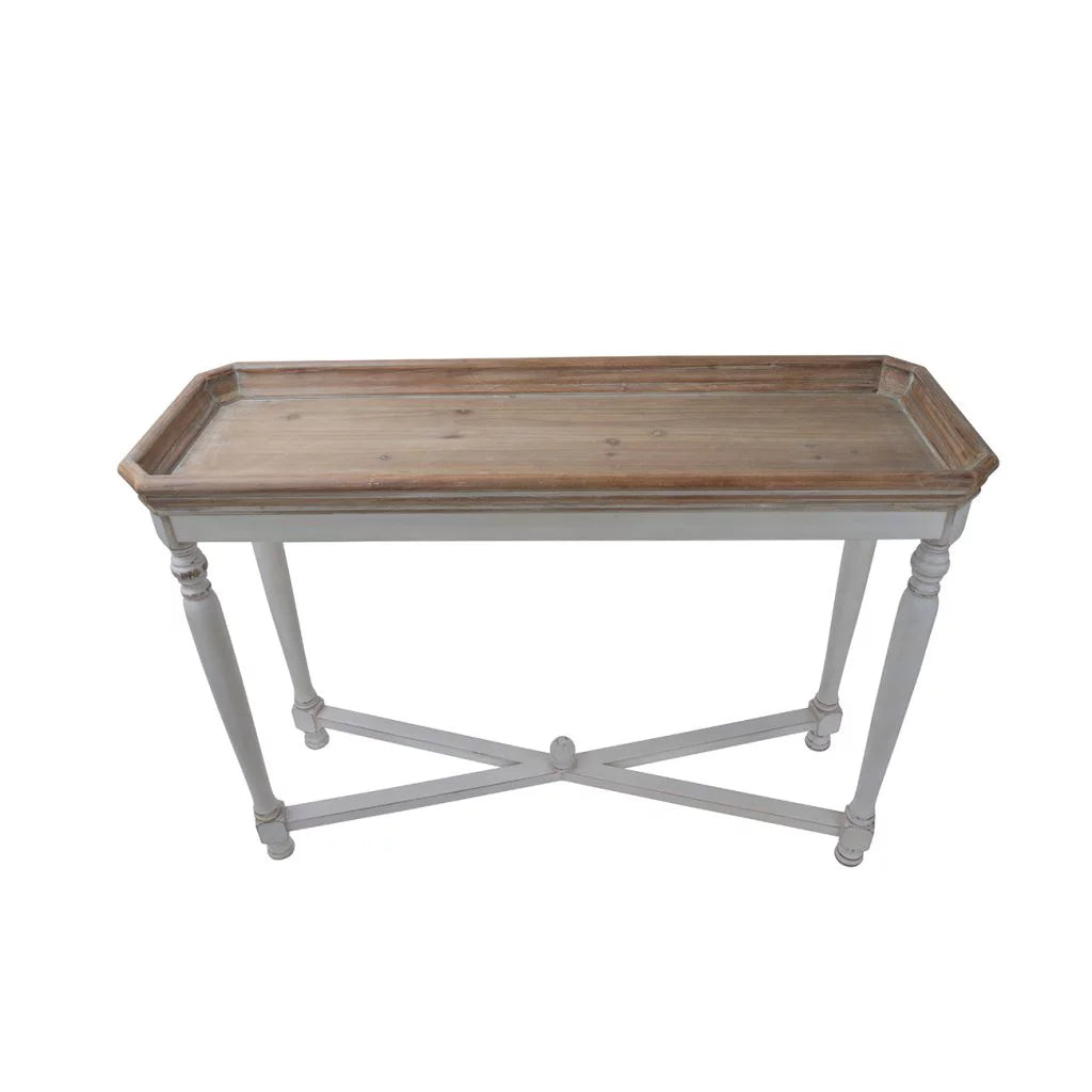 42" Brown and White Distressed Rectangular End Table P899