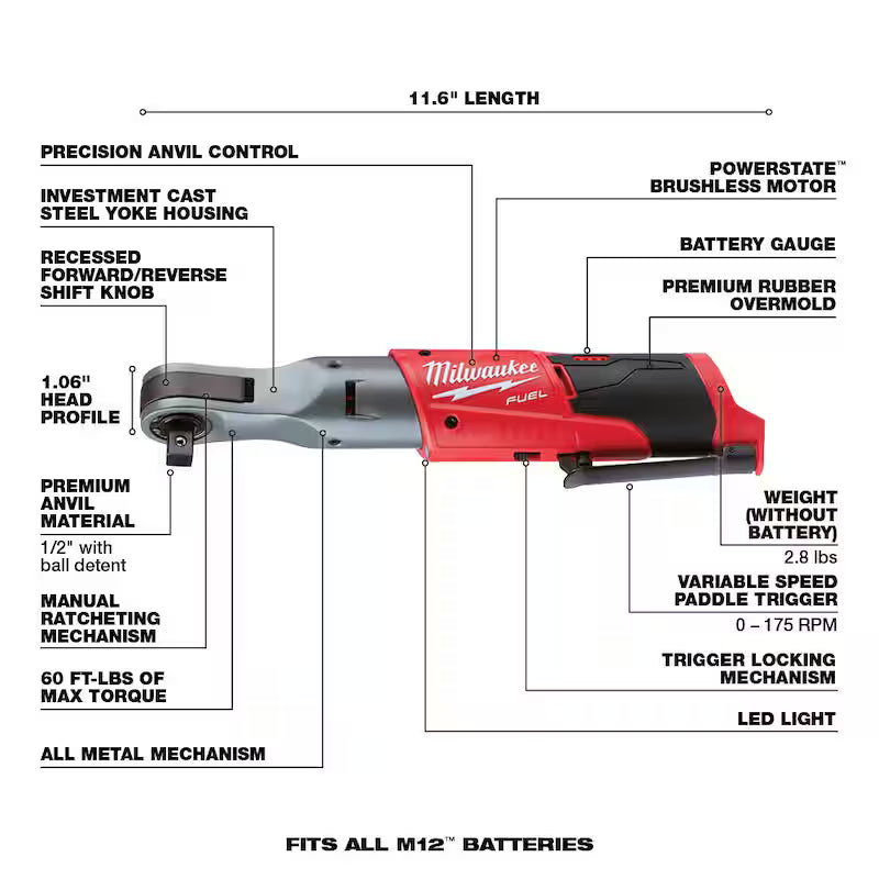 12-Volt Lithium-Ion Brushless Cordless 1/2 in. Ratchet and Rivet Tool with Two 3.0 Ah Batteries G789