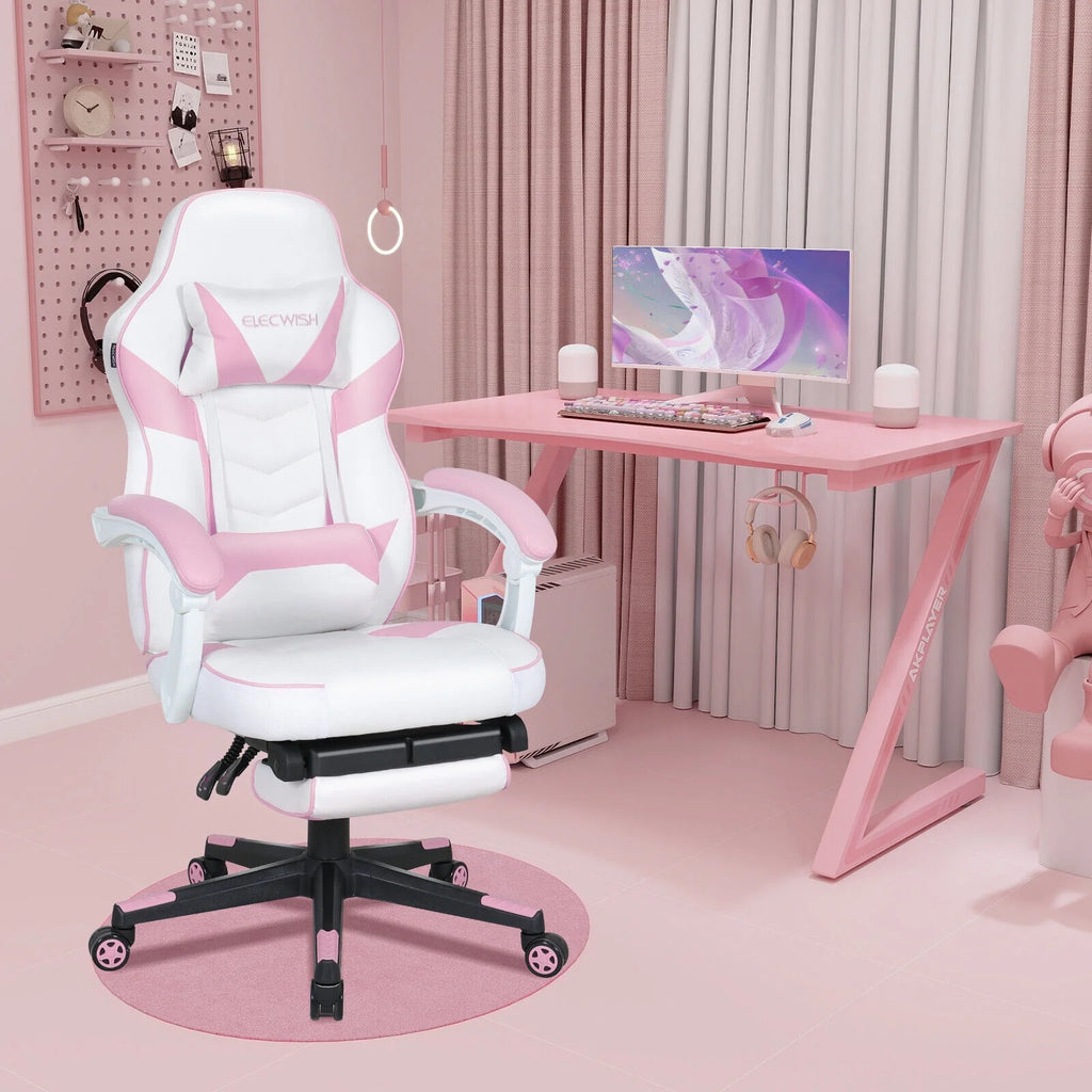 Pink Ergonomic Reclining Gaming Chair with Footrest R57105