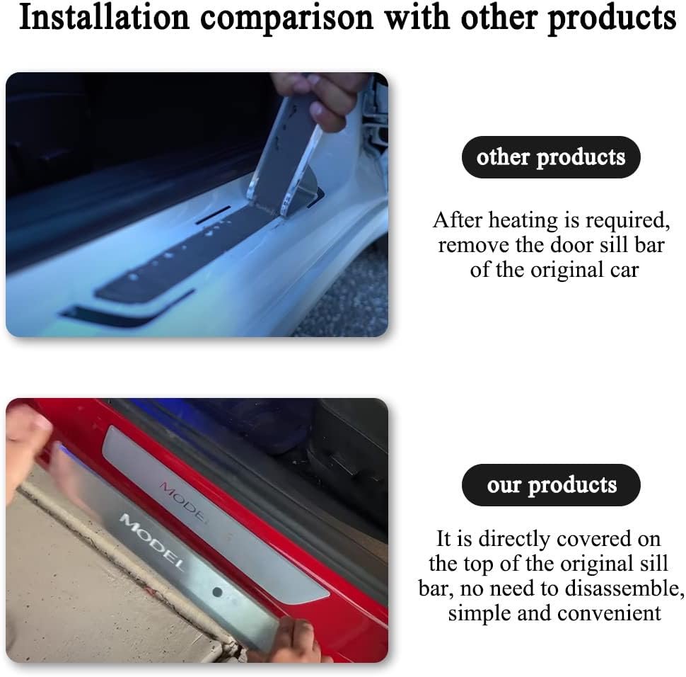 Door Sill Protector with LED Light, 4 Pieces Front/Rear Sill Plate Protector Z11466