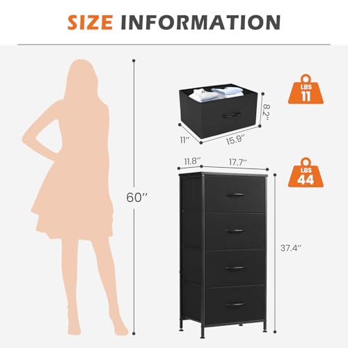 Black 4 Fabric Drawers Nightstand Y940688