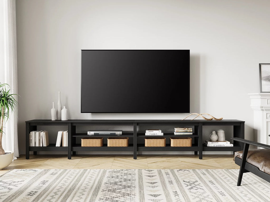 Black Wood TV Stand with 8 Storage P614375