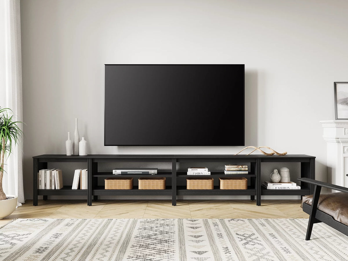 Black Wood TV Stand with 8 Storage P614375