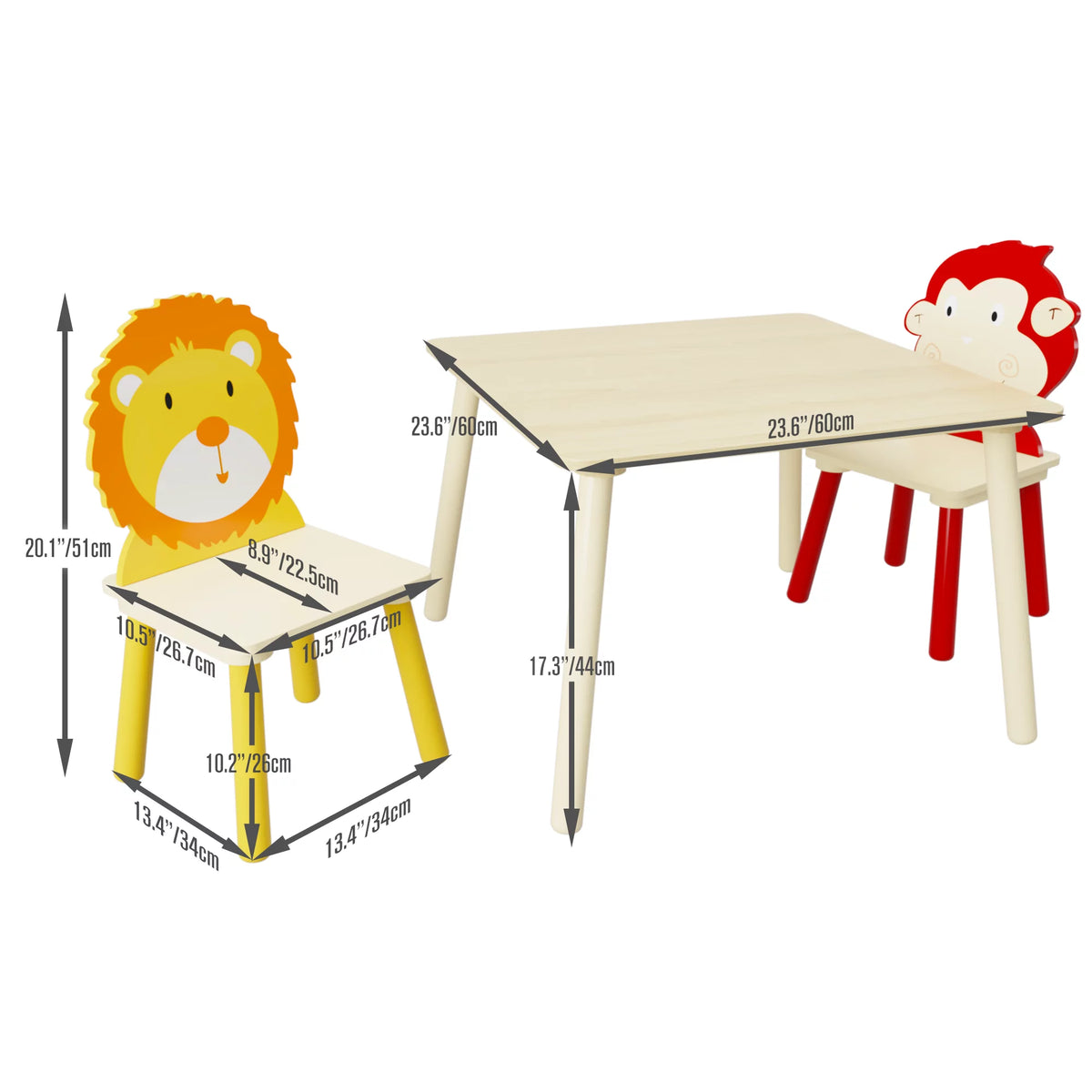 Kids Table and 2 Chairs Set, 3 Pieces Wooden Activity Play Table Set W279800
