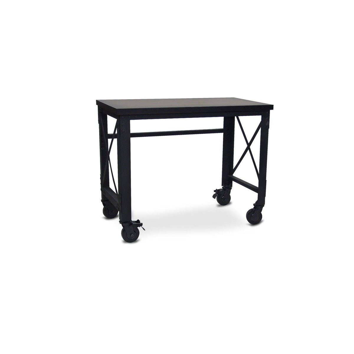 Rolling Industrial Desk with Wooden Top 46 x 24 Inches E46083
