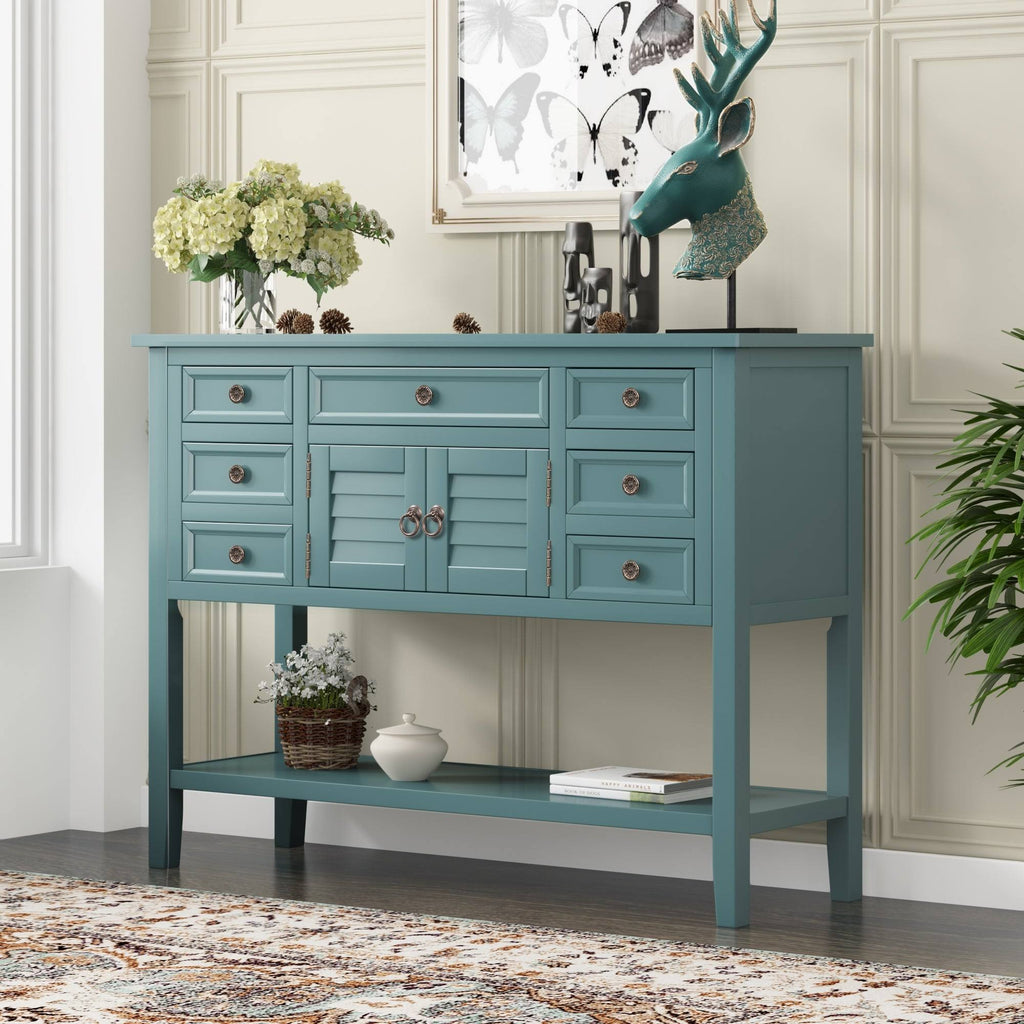 Green 7 Drawer Console Table with Cabinet E288