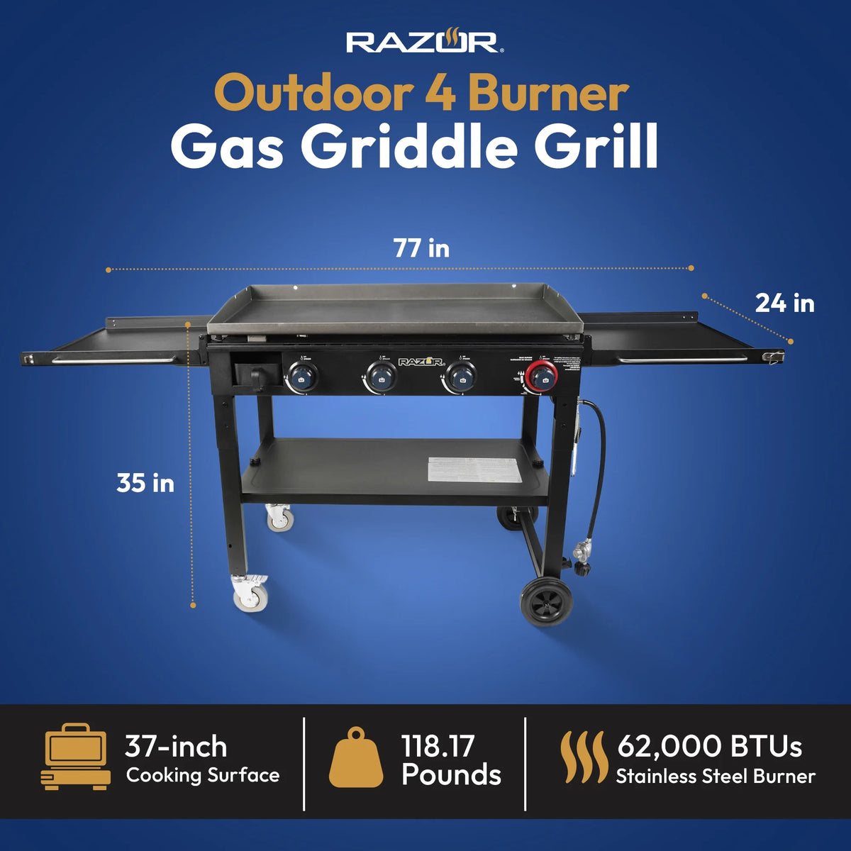 2 Burner LP Propane Gas Griddle with Folding Shelf Y459