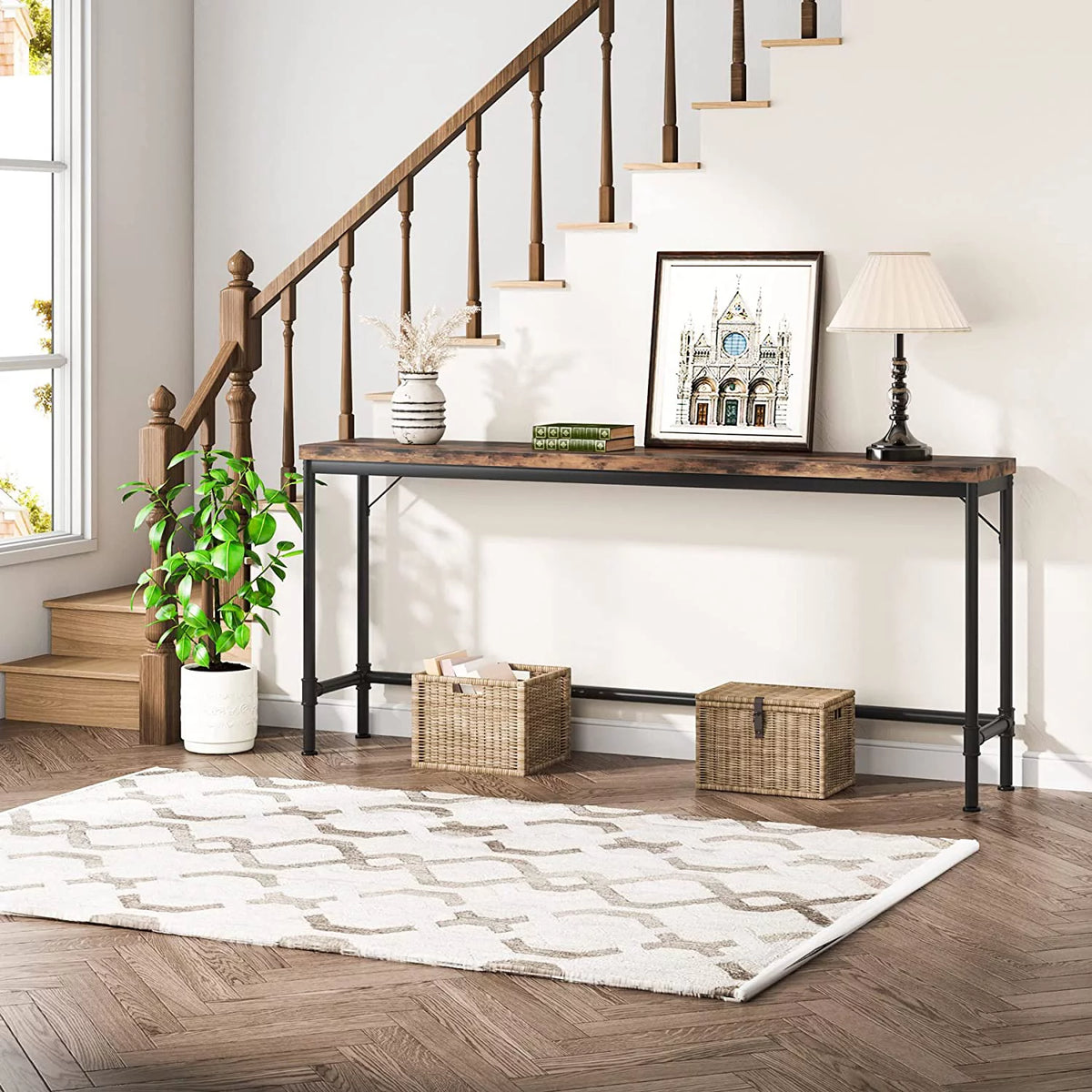 Rustic Brown Narrow Console Table V14754