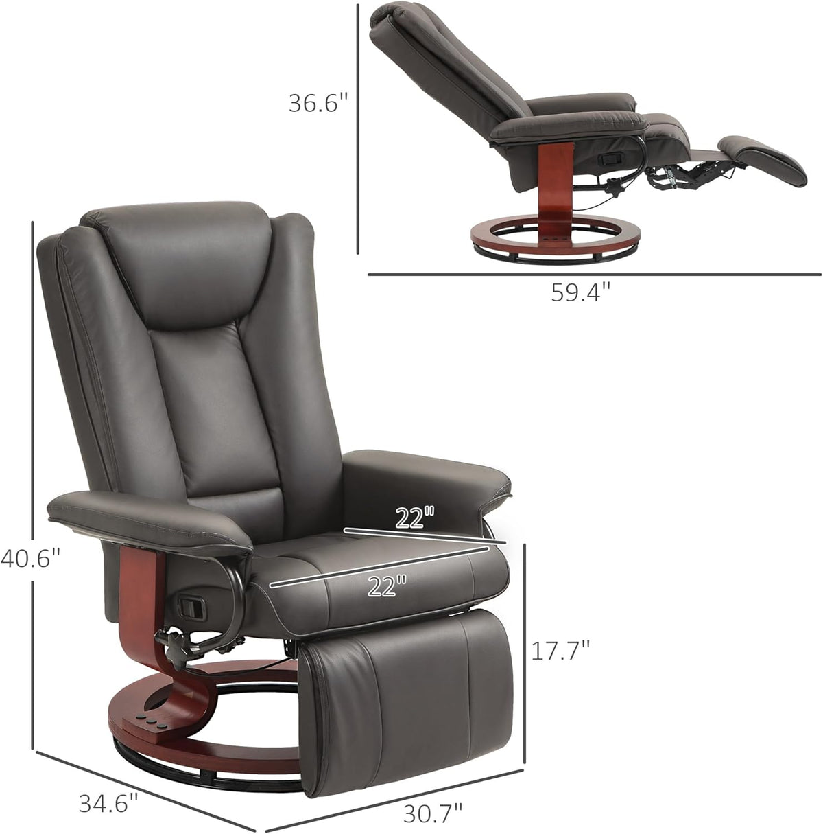 Brown PU Leather Manual Swivel Recliner Chair with Footrest M15141