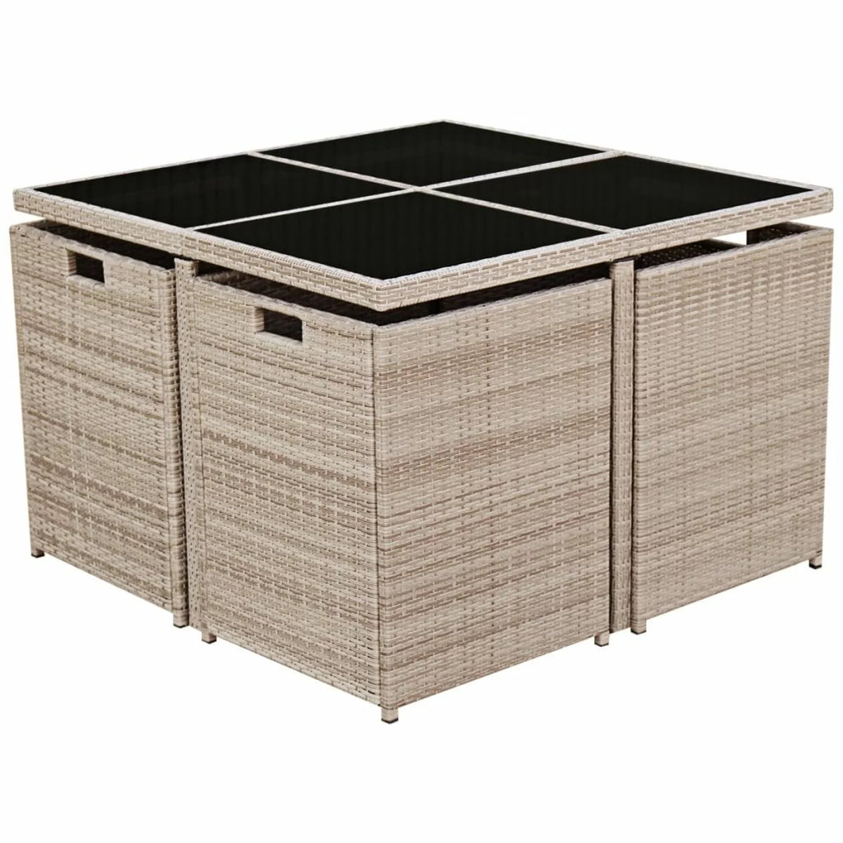 9 Piece Poly Rattan Outdoor Dining Set with Glass Top Table T557