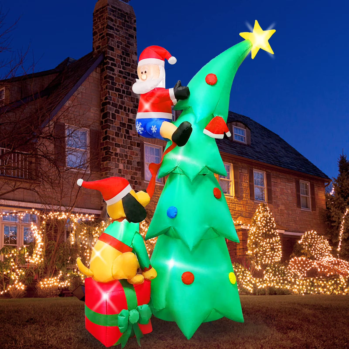7ft Christmas Inflatable Santa Claus with Dog, 6 LED Lights Z995