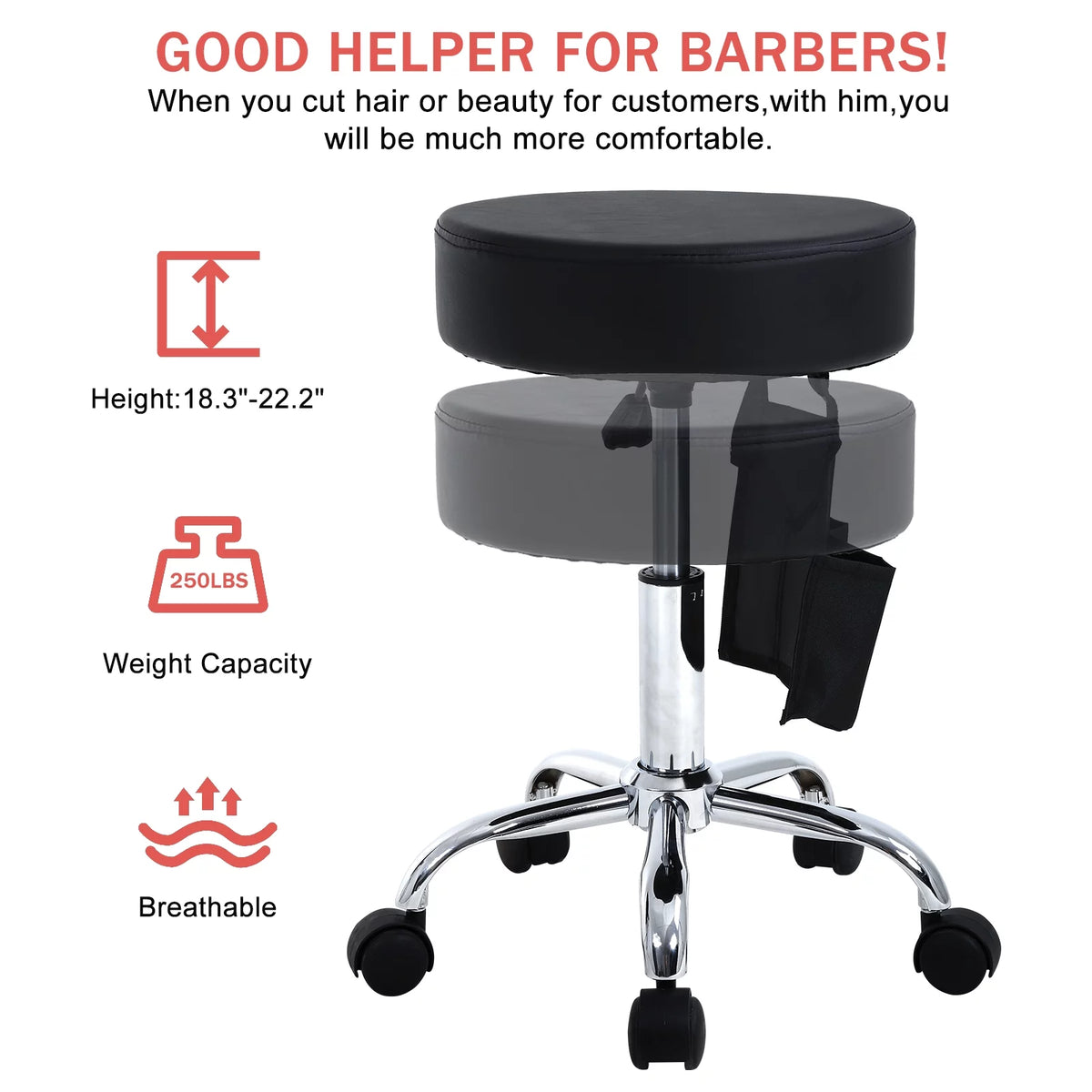 Black Adjustable Swivel Salon Stool Chair E6315