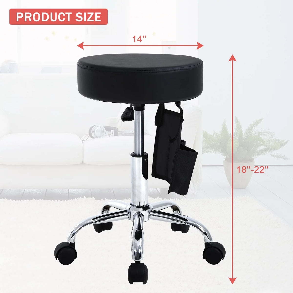 Black Adjustable Swivel Salon Stool Chair E6315