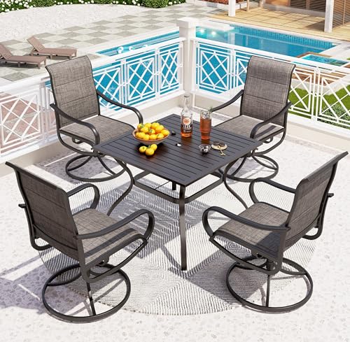 5 Pcs Patio Dining Set with Swivel Chairs and Metal Table U501