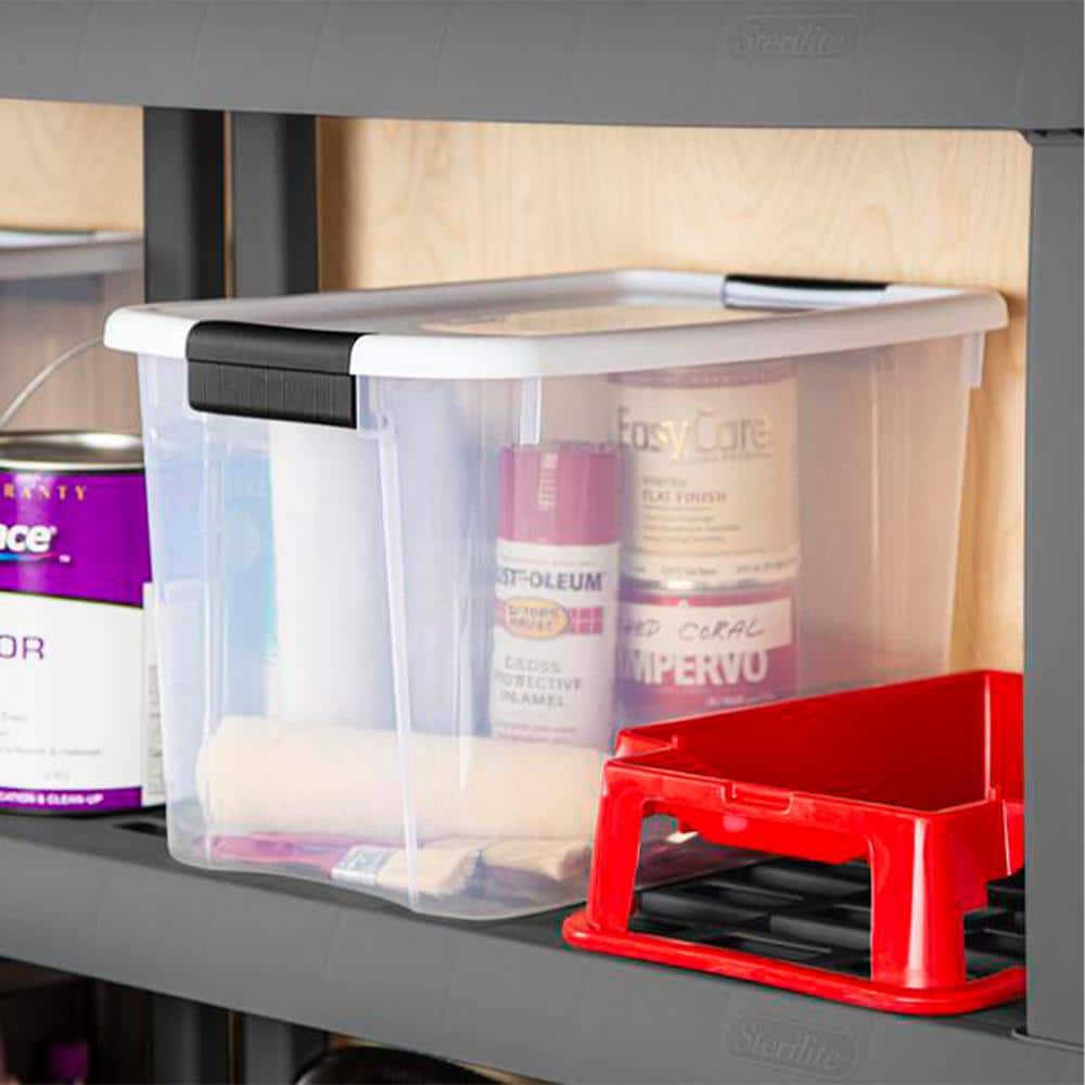 30 Qt. Storage Box with White Lid and Clear Base 12-Pack R8981