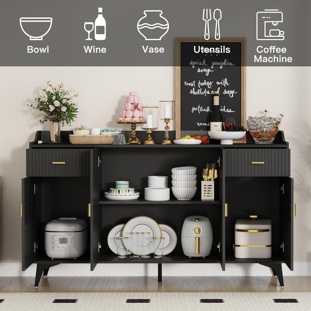 Black Wood Sideboard Buffet Cabinet with Storage X77529