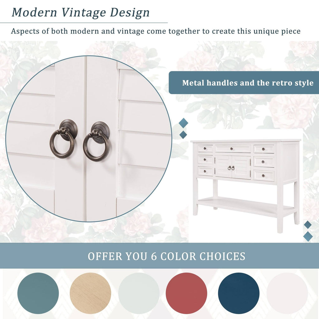 Green 7 Drawer Console Table with Cabinet E288