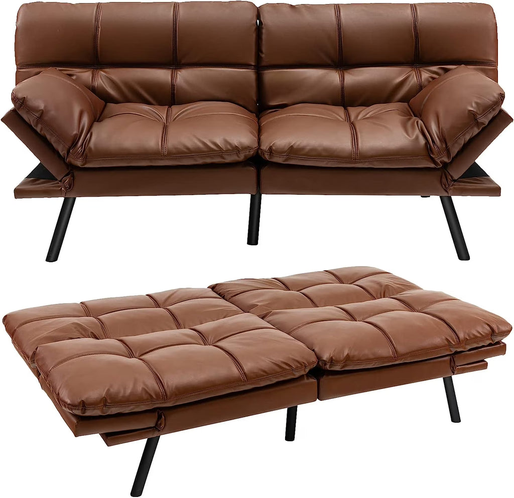Brown Memory Foam Futon Sofa Bed with Adjustable Backrest M46723