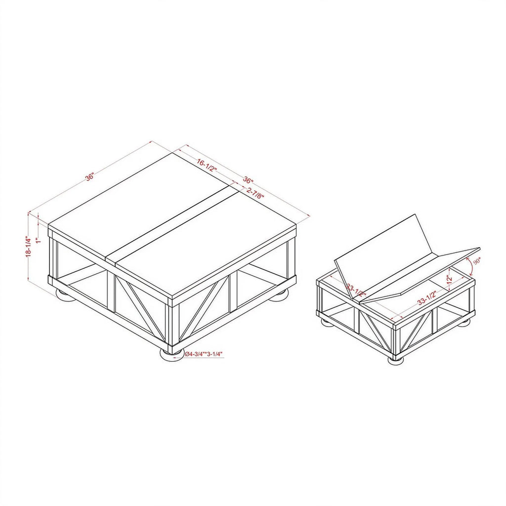 Gray Wood Hidden Storage Coffee Table R159
