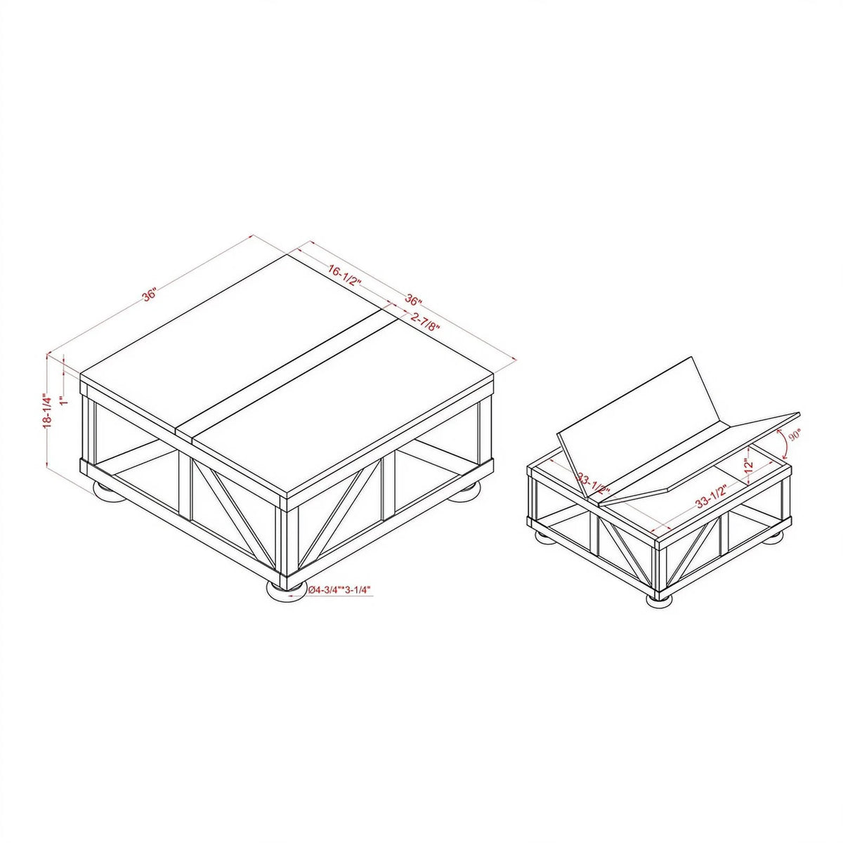 Gray Wood Hidden Storage Coffee Table R159