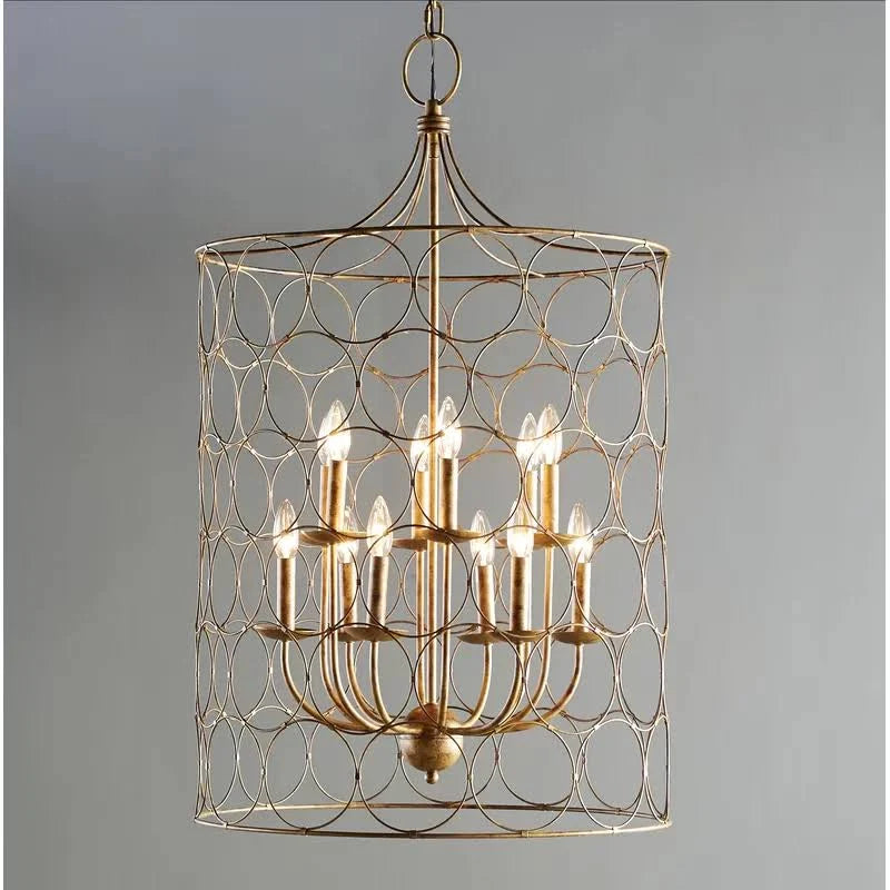 12-Light Candle Style Drum Chandelier Gold M558