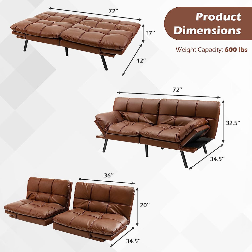 Brown Memory Foam Futon Sofa Bed with Adjustable Backrest M46723