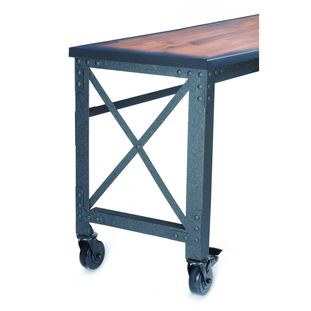 Rolling Industrial Desk with Wooden Top 46 x 24 Inches E46083