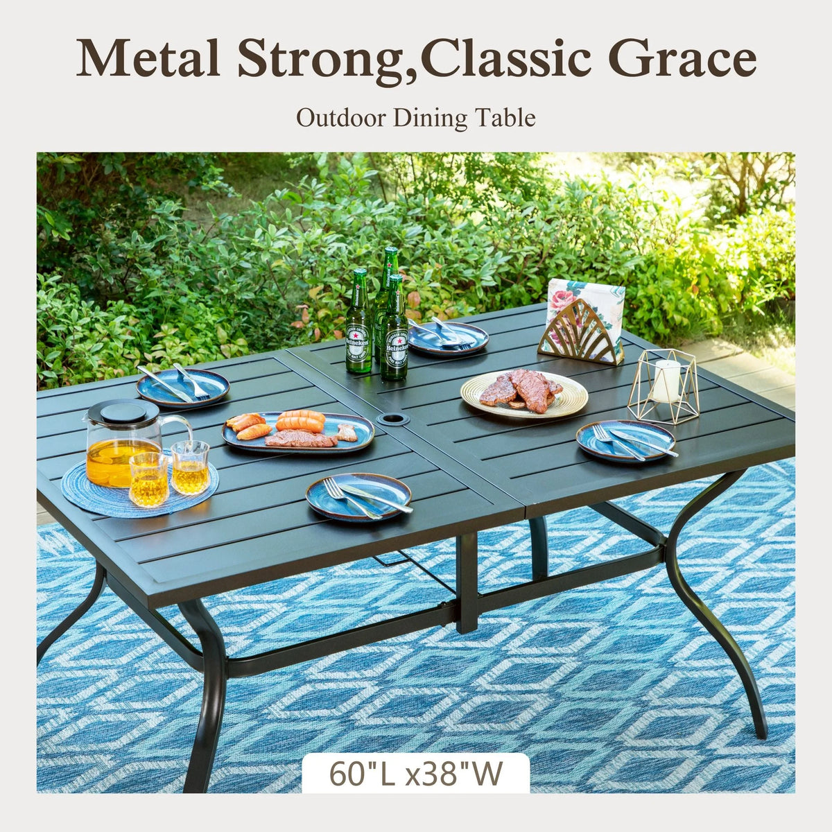 60 x 38 Black Steel Outdoor Dining Table H4804