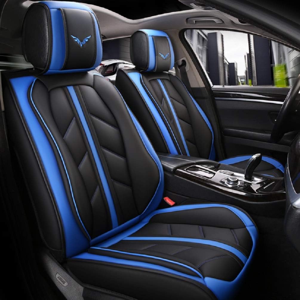 Black-red PU Leather Front and Rear Car Seat Cover Full Set V578328
