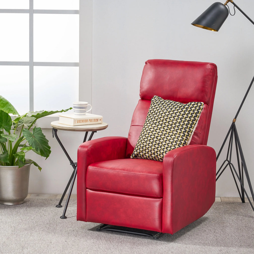 Red Faux Leather Recliner J1164