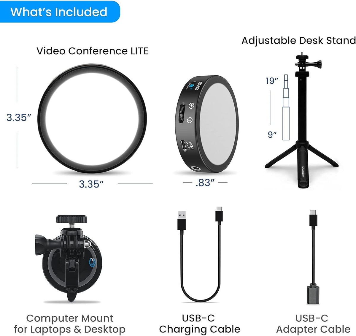 Video Conference Lighting Kit with Adjustable Brightness and Color Temperature, Stand and Mount Included F1973