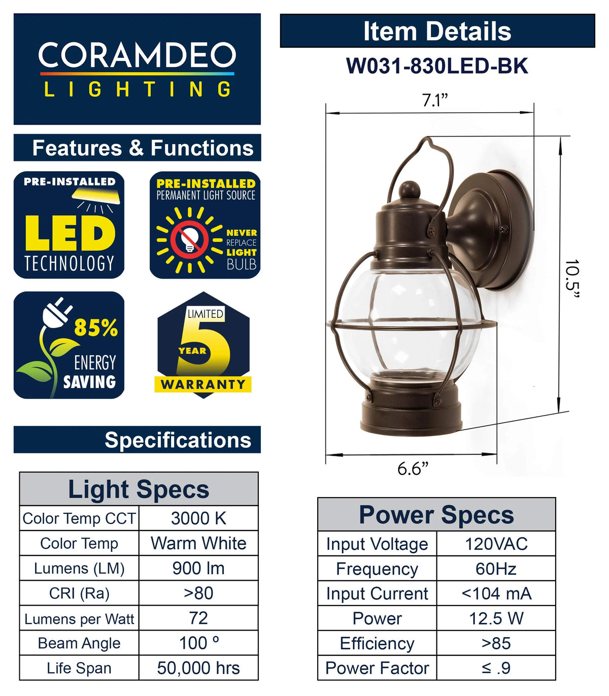 Bronze Outdoor LED Wall Sconce with Clear Glass Lens W392746
