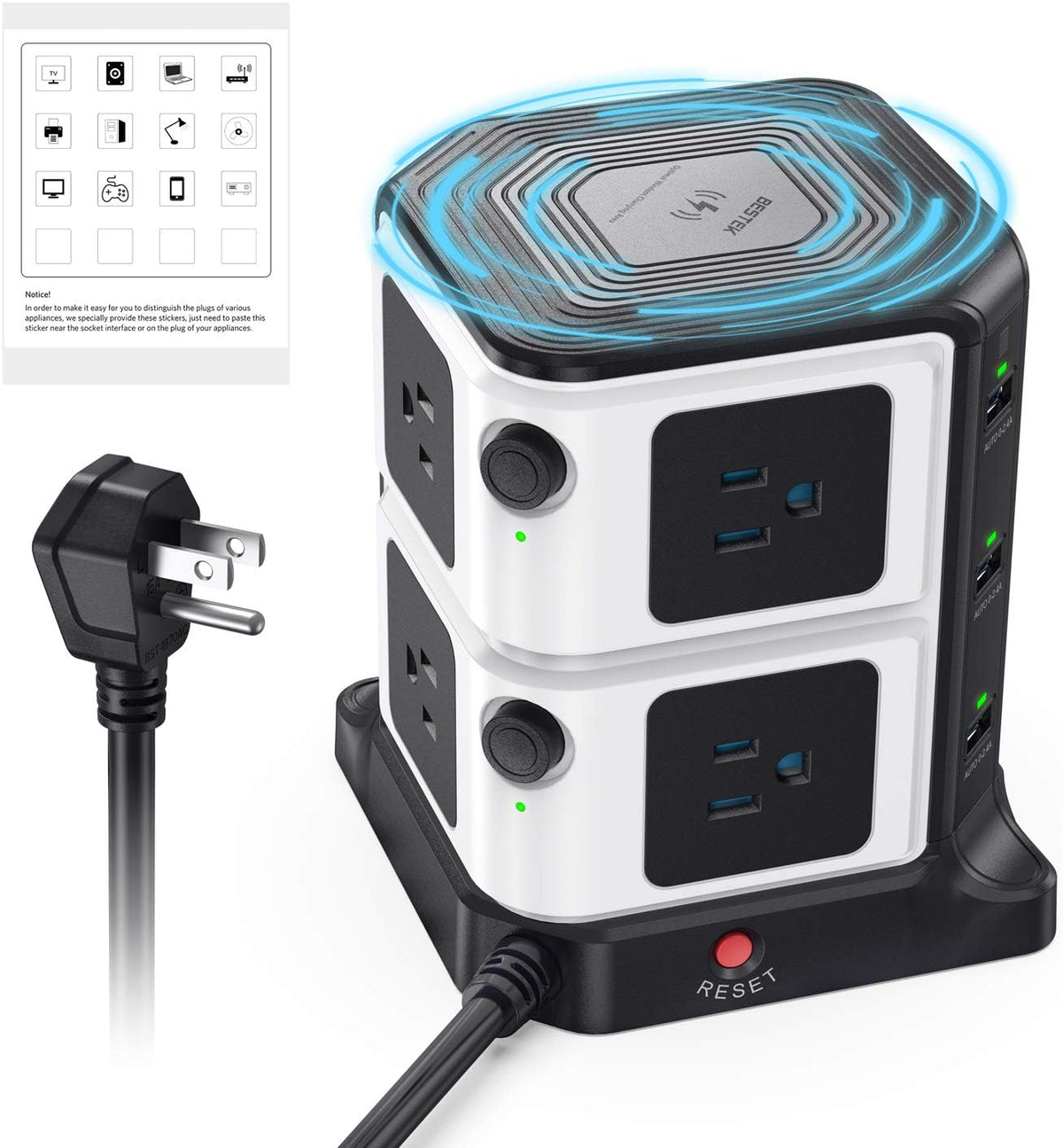 8-Outlet Surge Protector with 6-Port USB Charging Dock Station, Black, Pack of 2 S874211