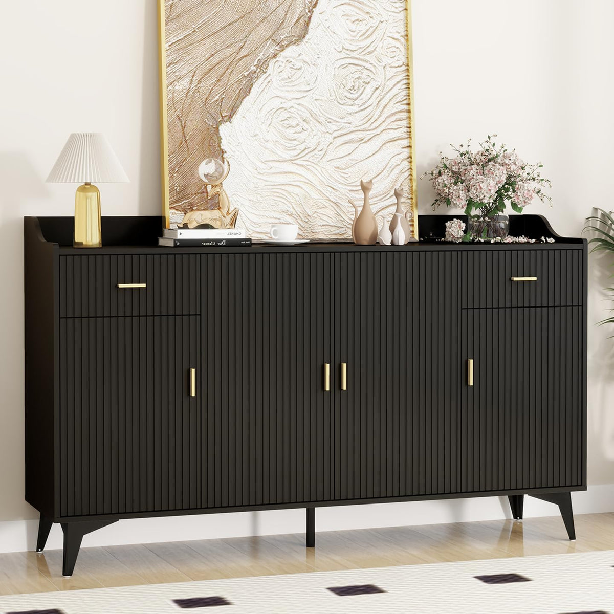 Black Wood Sideboard Buffet Cabinet with Storage X77529