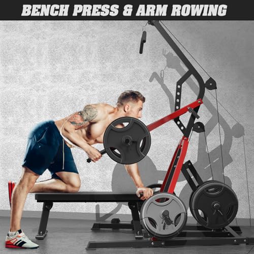 Leverage Gym Power Rack Squat Rack with LAT Low Row System Home Gym System Workout Station 2:1 Ratio H77946