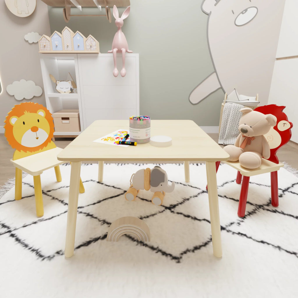 Kids Table and 2 Chairs Set, 3 Pieces Wooden Activity Play Table Set W279800